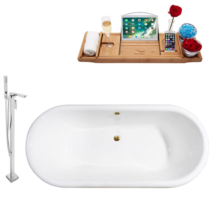 Cast Iron Tub, Faucet and Tray Set 69" RH5001WH-GLD-140
