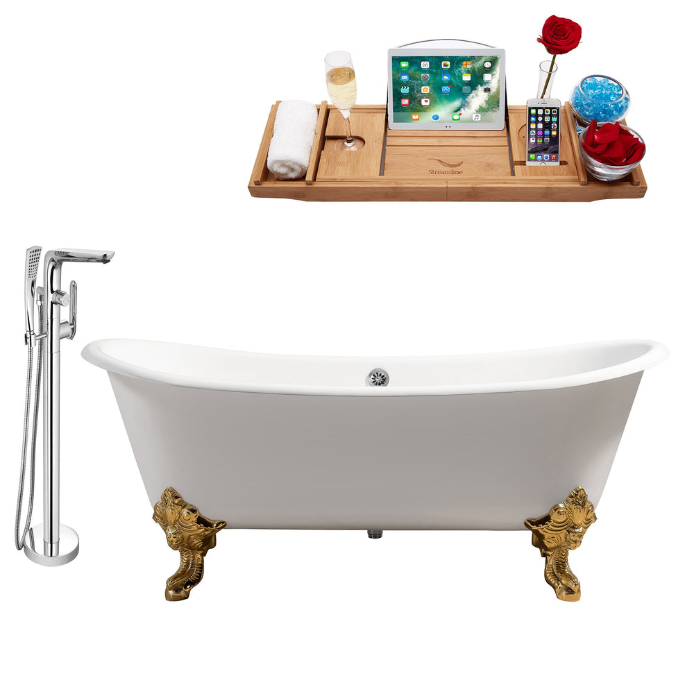 Cast Iron Tub, Faucet and Tray Set 72" RH5020GLD-CH-120