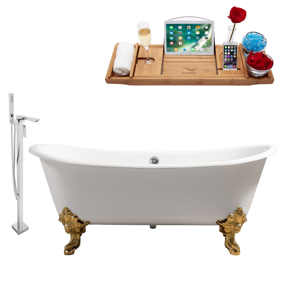 Cast Iron Tub, Faucet and Tray Set 72" RH5020GLD-CH-140