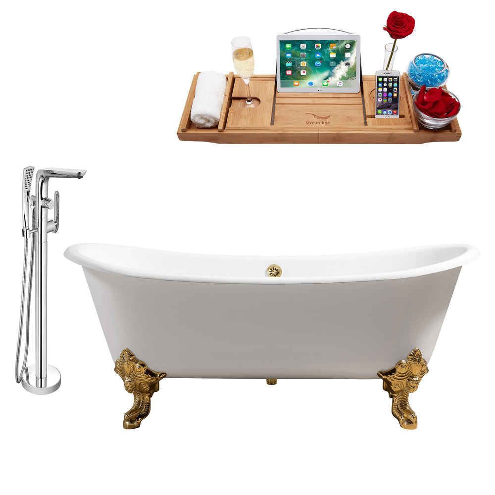 Cast Iron Tub, Faucet and Tray Set 72" RH5020GLD-GLD-120