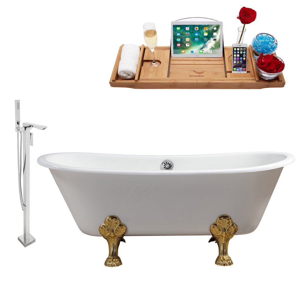 Cast Iron Tub, Faucet and Tray Set 67" RH5061GLD-CH-140