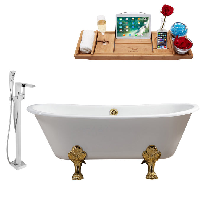 Cast Iron Tub, Faucet and Tray Set 67" RH5061GLD-GLD-100
