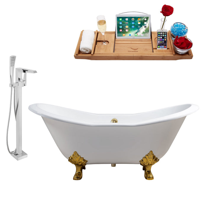 Cast Iron Tub, Faucet and Tray Set 72" RH5162GLD-GLD-100