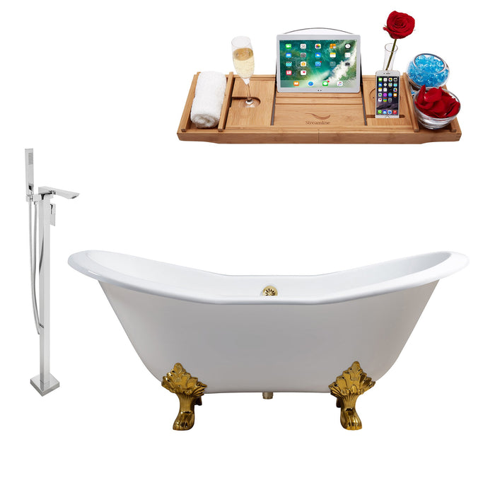 Cast Iron Tub, Faucet and Tray Set 61" RH5163GLD-GLD-140