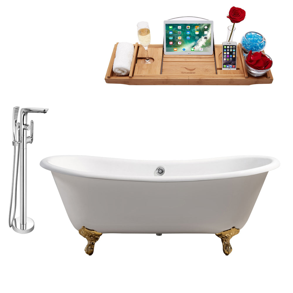 Cast Iron Tub, Faucet and Tray Set 71" RH5240GLD-CH-120