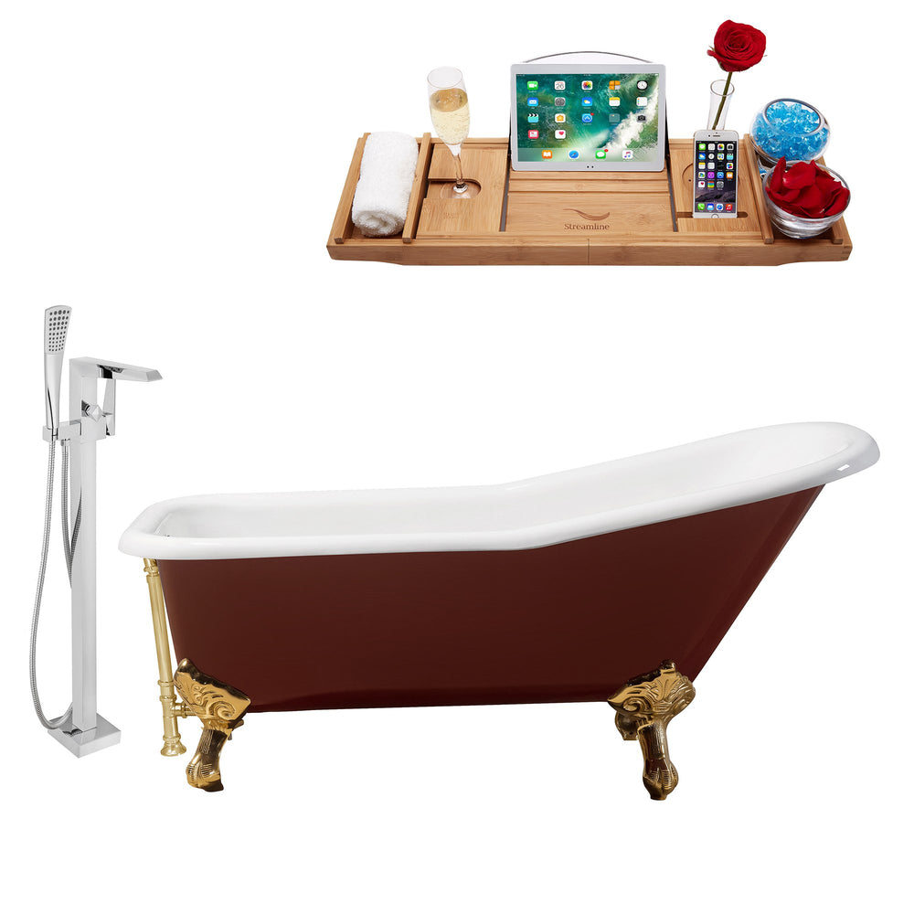 Cast Iron Tub, Faucet and Tray Set 66" RH5280GLD-GLD-100