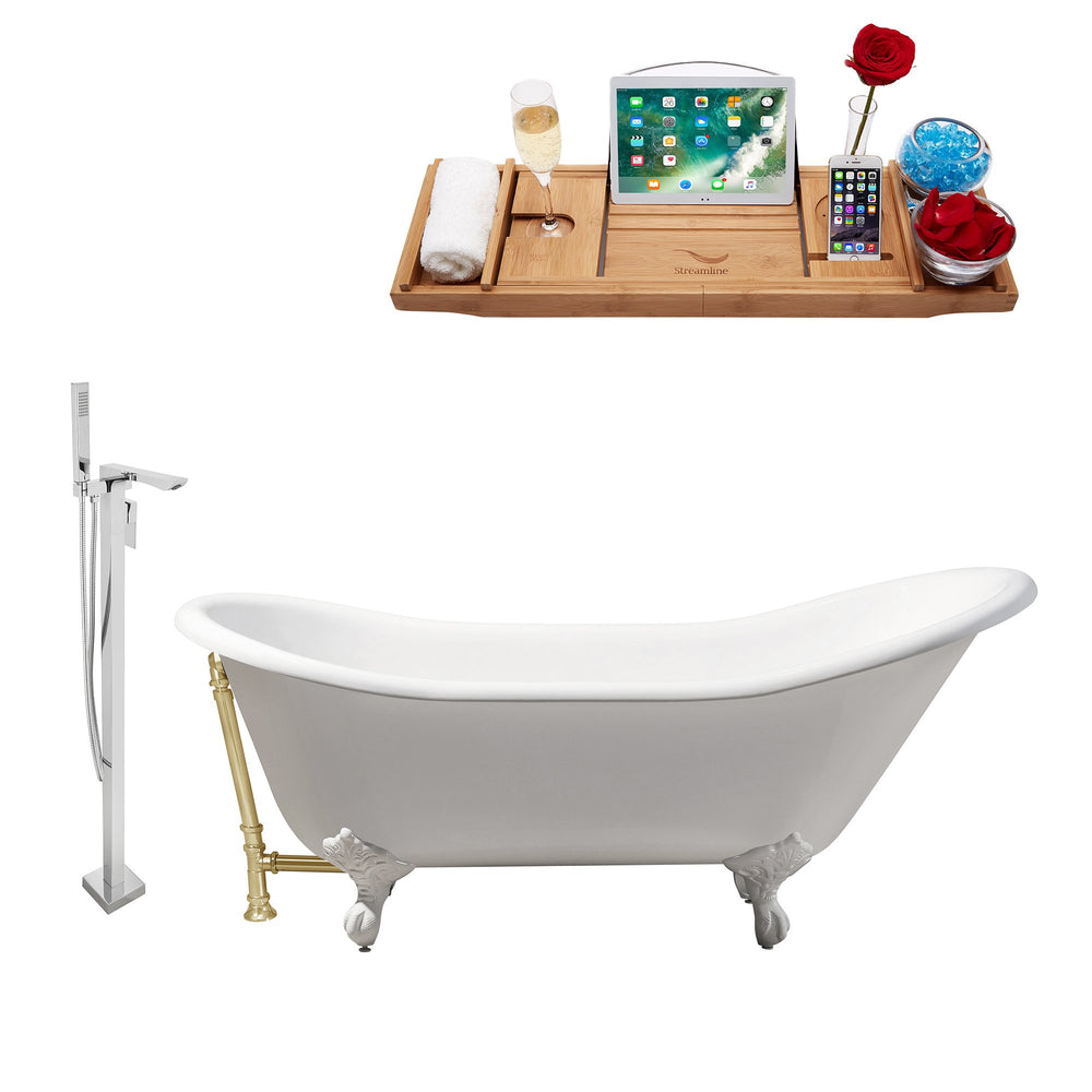 Cast Iron Tub, Faucet and Tray Set 67" RH5420WH-GLD-140