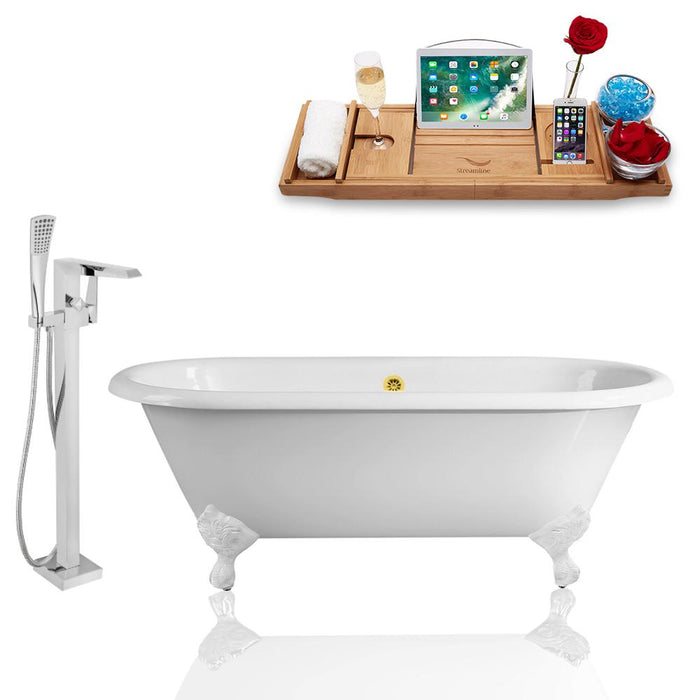 Tub, Faucet, and Tray Set Streamline 60'' Clawfoot RH5500WH-GLD-100