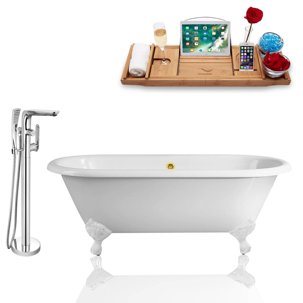 Tub, Faucet, and Tray Set Streamline 60'' Clawfoot RH5500WH-GLD-120