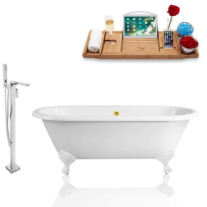 Tub, Faucet, and Tray Set Streamline 60'' Clawfoot RH5500WH-GLD-140