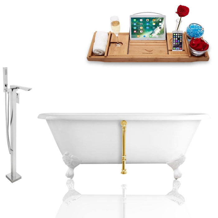 Tub, Faucet, and Tray Set Streamline 60'' Clawfoot RH5500WH-GLD-140